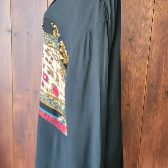 Vintage 90s OPTIONS Worthington Women’s M Rayon Blouse Black Abstract Celestial - Picture 7 of 10